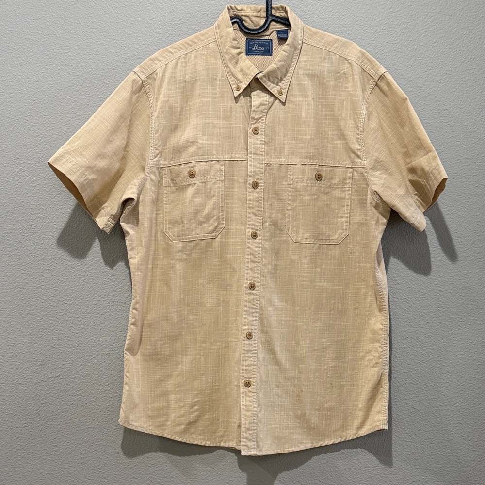 G.H. Bass & Co Yellow Cream Button Down Short Sleeve Shirt Size L